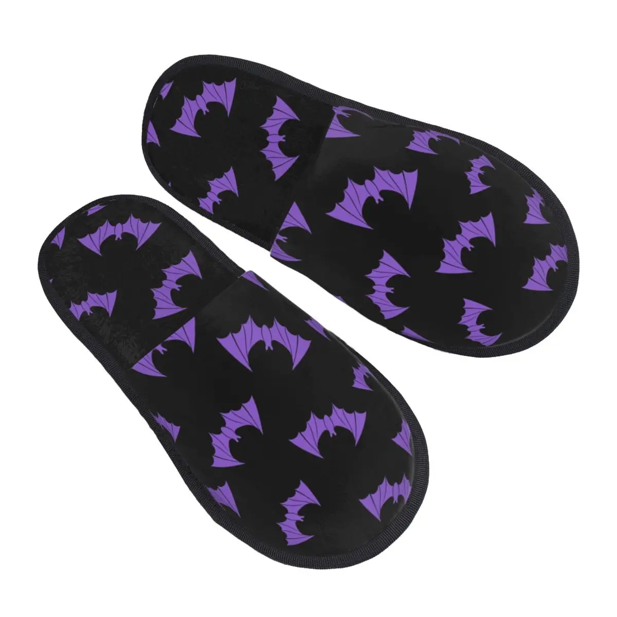 

Cute Spooky Halloween Bats Black And Purple House Slippers Women Comfy Memory Foam Slip On Bedroom Slipper Shoes