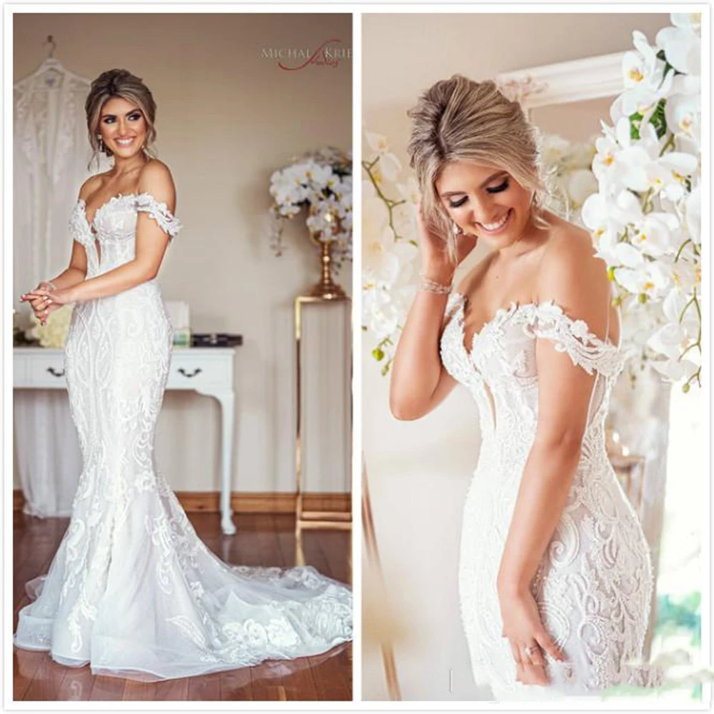 2022 Arabic Aso Ebi Plus Size Luxurious Lace Beaded Wedding Dresses Mermaid Sexy Bridal  Vintage  Gowns