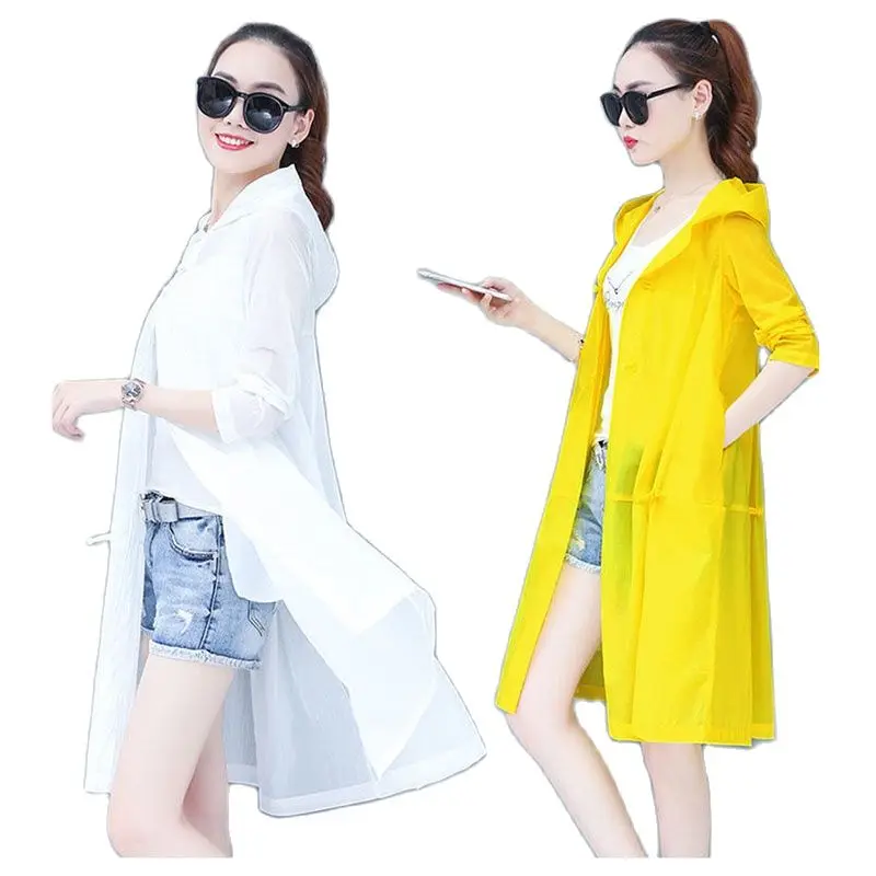 

Summer Women's Coat With Hood Sun Protection Clothing Female Long Sleeves 2022 Mid-Length New Thin Wild Breathable Anti-UV Top