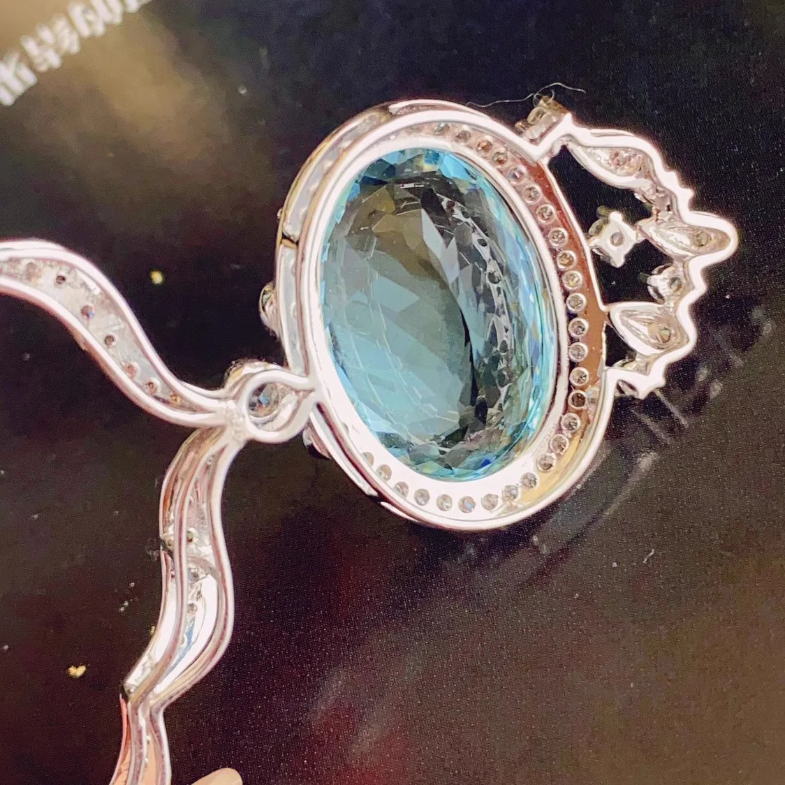 925 Silver Luxury Sea Blue Color Zircon Jewelry Long Tassel Water Drop Pendant Necklace Bridal Wedding Party Jewelry for Women