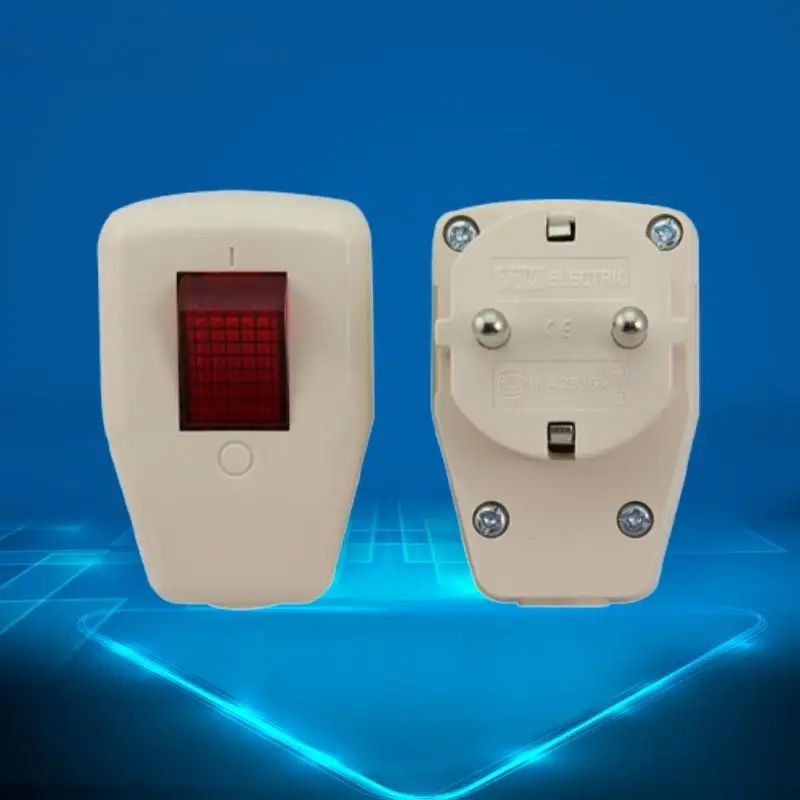 【C】Germany 16A 250V EU Power Plug With Red ON/OFF Switch Rewireable Type E Receptacle Wiring Connector For Appliances