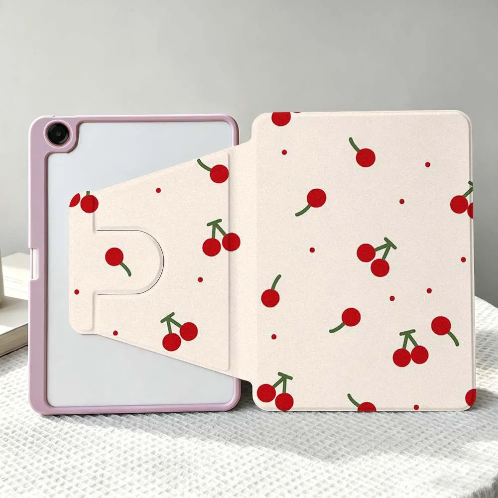 Simple Little Cherry Soft For Samsung Galaxy Tab S11 S10 S9 S8 A11 FE Plus Ultra 360° Rotation Stylus Storage Tablet Case