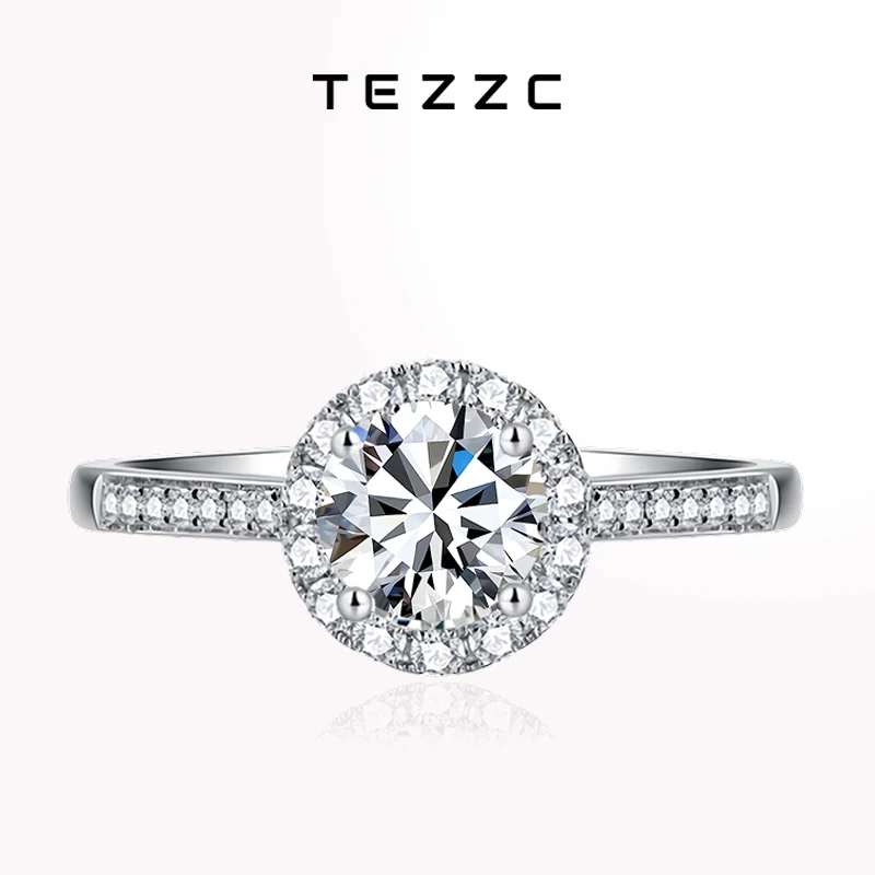 Tezzc 2ct Moissnaite Ring For Women 925 Sterling Silver Round Lab Diamond Sparkling Certificated Finger Rings Wedding Jewelry