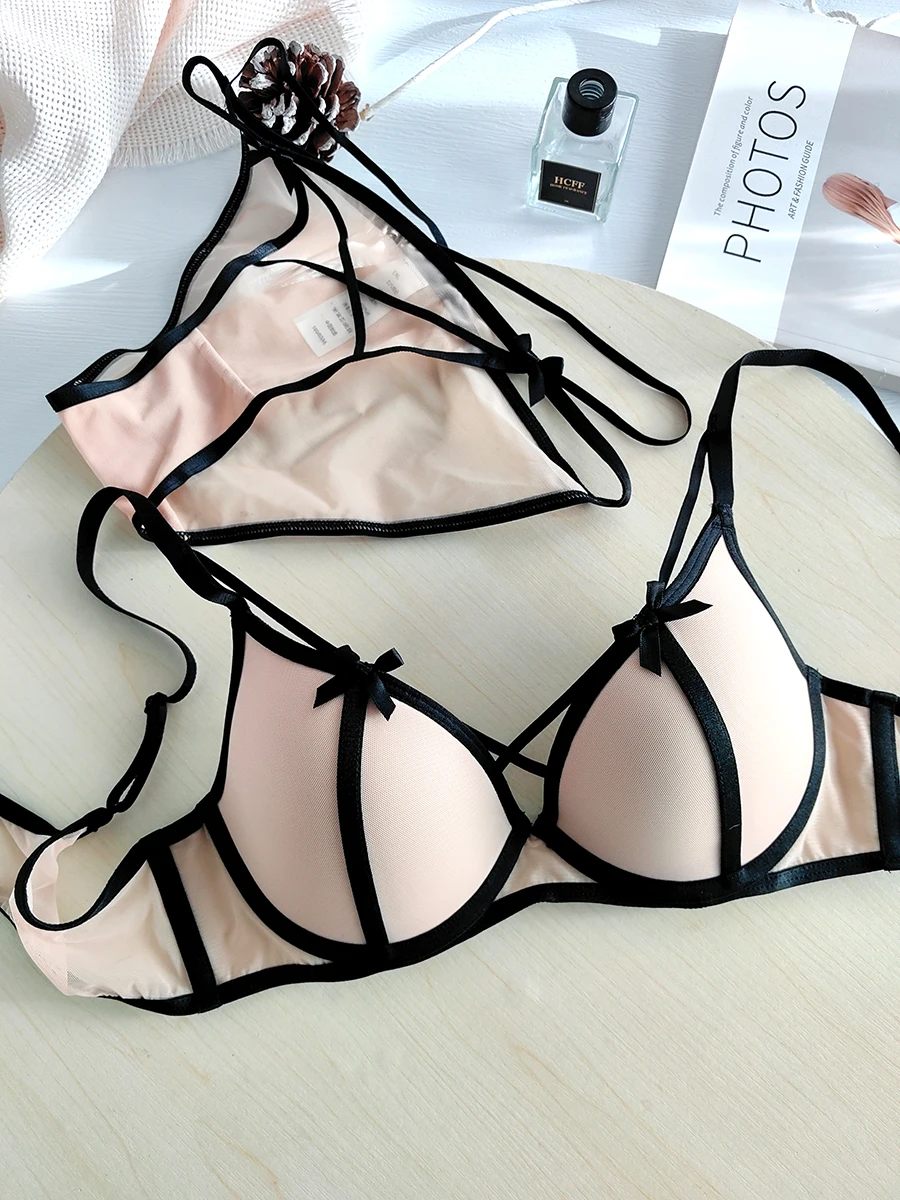 Thin section gathered bra set BC cup soft steel ring top support comfortable underwear women's sense of strapping lingerie