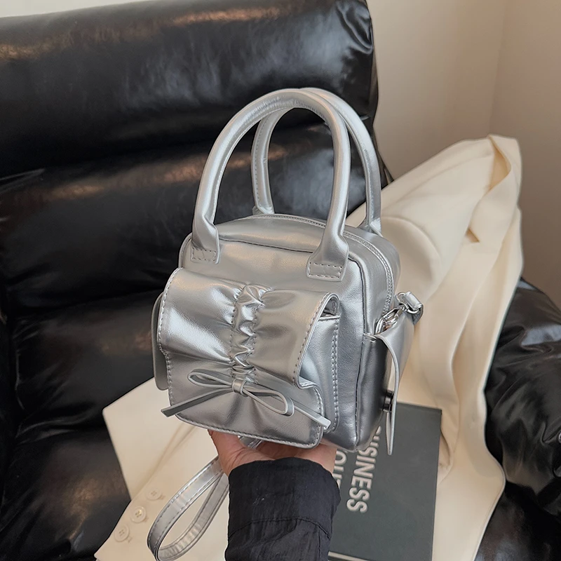 

Cute Bow Handbag Trend Small Square Bag 2025 New Korean Style Hot Sales Versatile Shoulder Crossbody Bag Solid Pu Leather Clutch