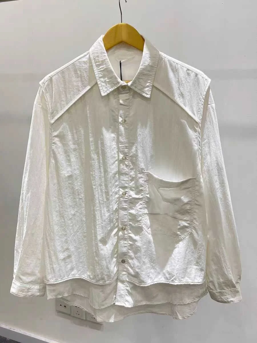 قميص رجالي فضفاض بأكمام طويلة على الطراز الأوروبي، ياقة بيضاء، تصميم عصري صيفي بحافة مستديرة، مصنوع من نسيج البوليستر #4