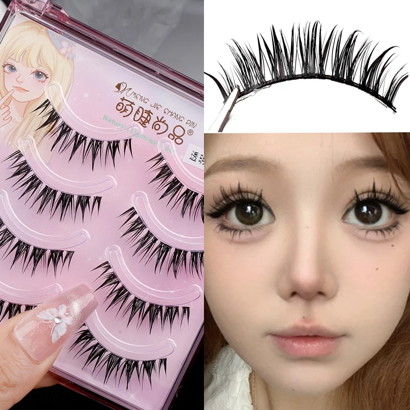 Natural False Eyelashes Thick Transparent Band Manga Eyelash Clusters 3D Wispy Lashes Soft Winged Daily Eyelash Extension Makeup