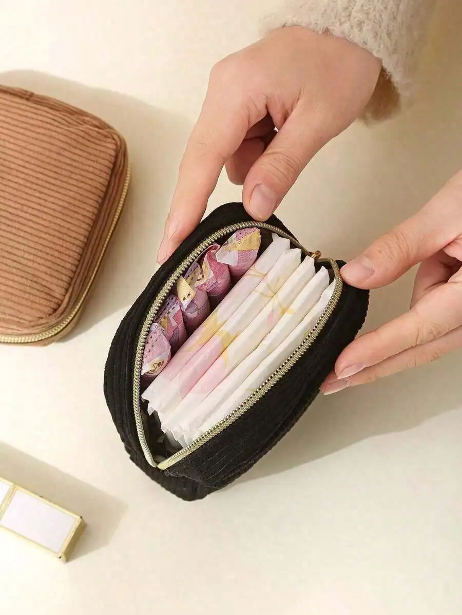 

1Pc Corduroy Sanitary Napkin Storage Bag, Portable Period Pouch for Travel & Daily Use