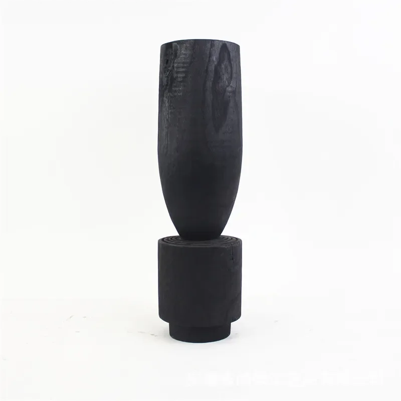 Handmade Carbonized Wood Vase Wabi Sabi Style Flower Arrangement Utensil Home Hotel Villa Decoration Ornament
