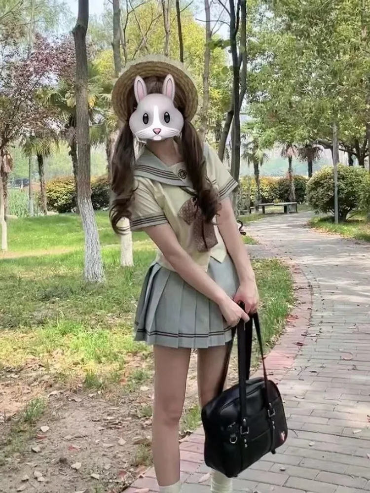 

Милый японский Sle JK orm Outfit ort Sve Юбка Комплект для женщин Открытый парк Повседневная одежда Универсальный женский костюм моряка
