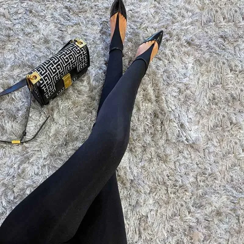 2025 جديد طماق عالية الخصر الأسود مطاطا طماق المرأة رقيقة خطوة السراويل السراويل السراويل النساء الشارع الشهير النساء #1