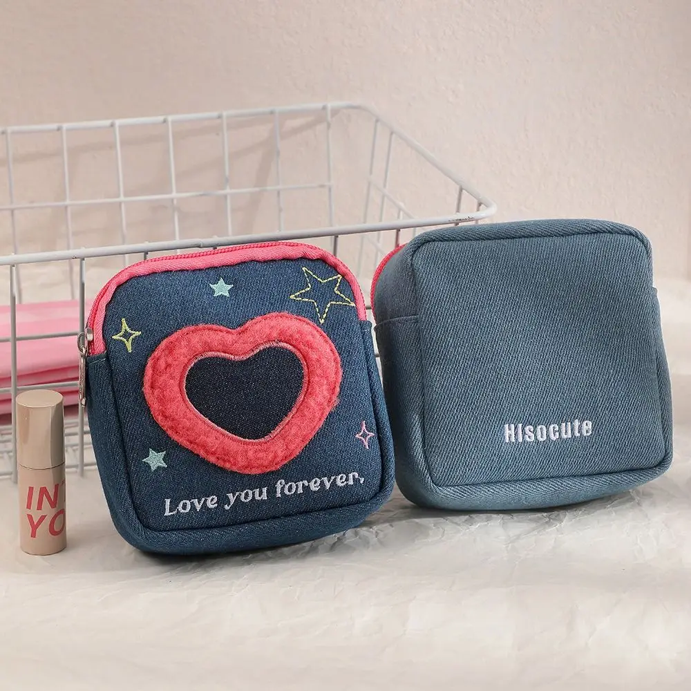 Geborduurde Denim Portemonnee Ster Liefde Hart Doek Portemonnee Koreaanse Stijl Lippenstift Opbergtas Vierkante Kleine Tas Vrouw/Kinderen