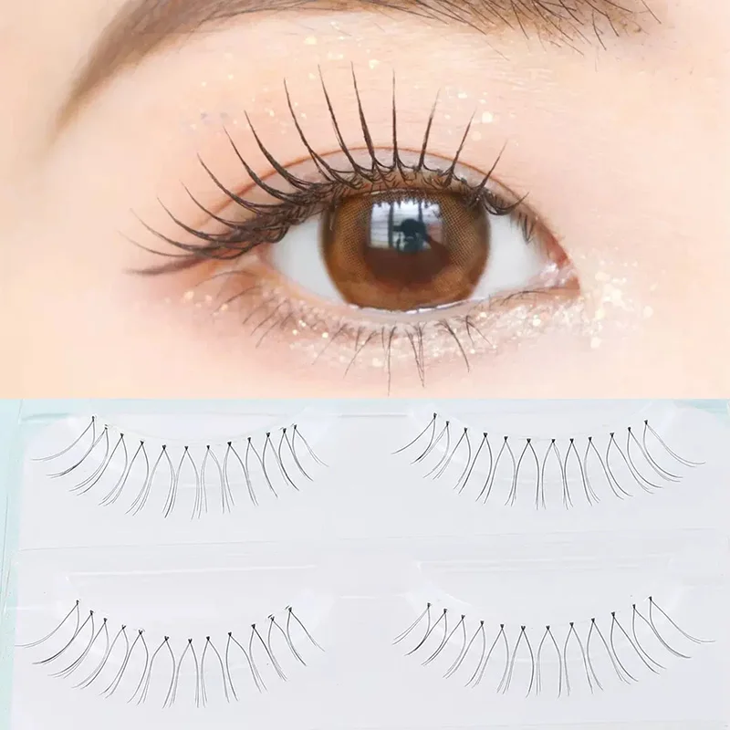 Korean False Eyelash Natural Women's Group Cross Slender Transparent Stem 3 Pairs Short V Manga Eyelash Extension Makeup Tool