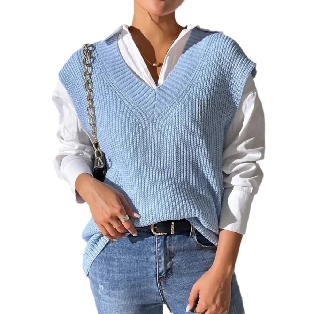

Women's V-Neck Embroidered Love Sticker Sweater Vest European American Style Spring Autumn Simple Design