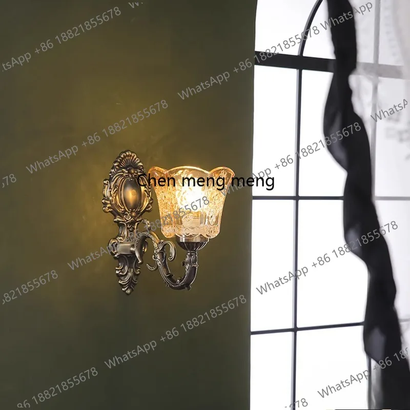 

French antique wall lamp aisle living room background wall lamp American retro bedroom bedside lamp