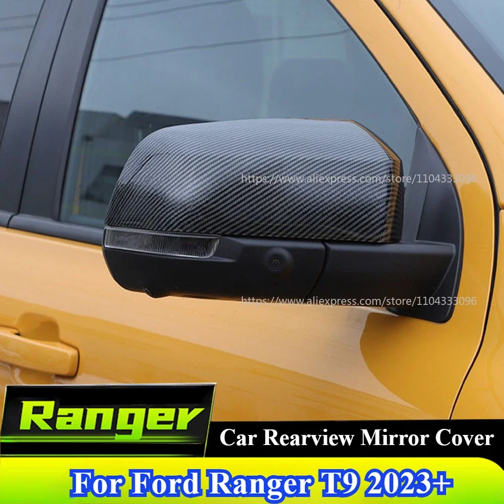 

For Ford Ranger T9 2023 2024+ Car Rearview Mirror Covers ABS Carbon Black Shelth Shell For Ranger Car Modification