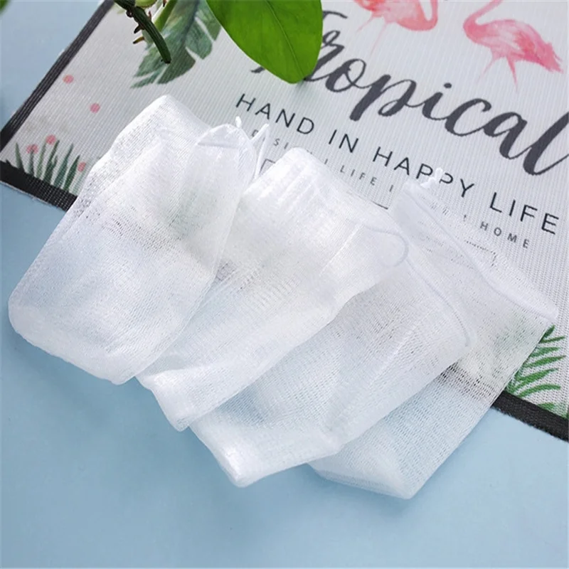 5/20PCS Facial Cleanser Soap Mesh Bags Foaming Mesh Soap Body Wash Foaming Mesh Bag Drawstring Bags Household Cleaning Supplies