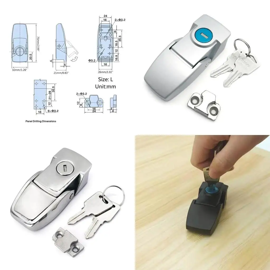 

02DE Durable Cabinet Coated Metal Hasp for Latch with Lock Cylinder DK604 Security Toggle Lock With Keys Electrical Box Lock