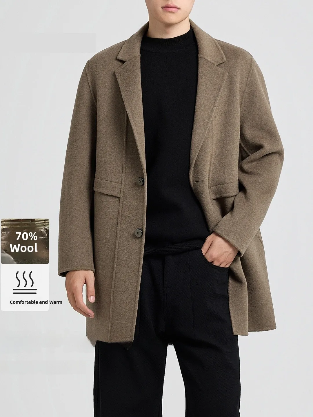 

Double-Faced Woolen Jaet Coat for Men Mid-Length Turn-down Collar Winter Faion Outerwear Youth Vitali Sle Long Sve