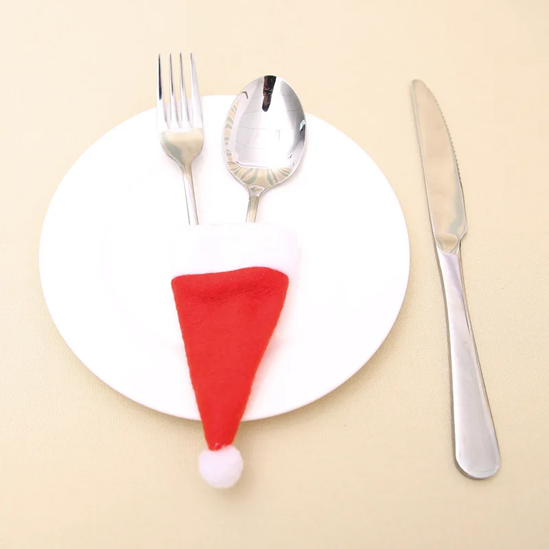 

Christmas Creative Decoration Mini Christmas Hat Christmas Knife and Fork Set Wine Bottle Cover Cap Tableware Set Plush Cloth Mi