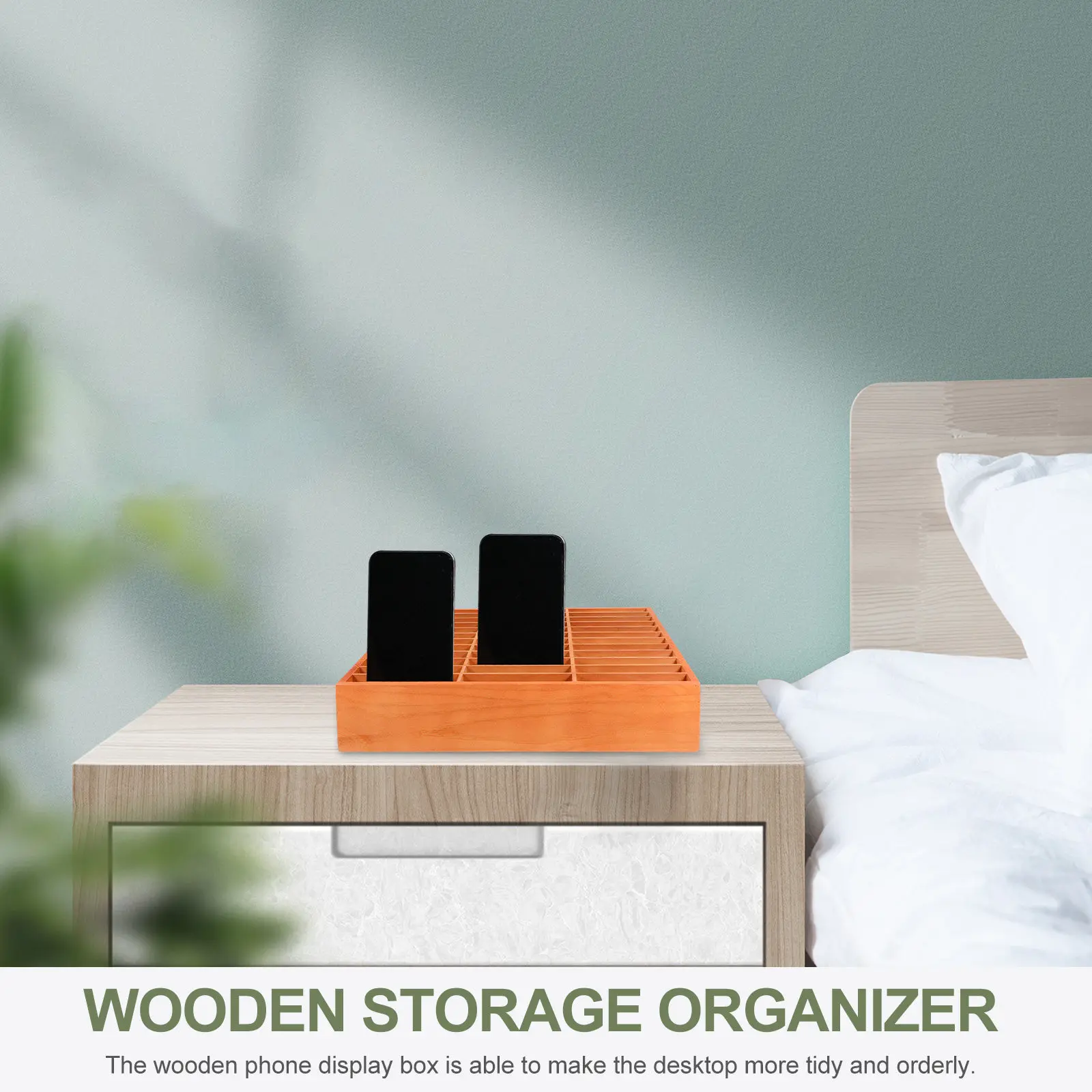 

36-Slot Wooden Desktop Storage Box Mobile Phone Organizer Natural Wood Desk Holder Office School Home Storage Case
