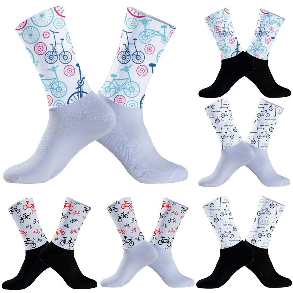 Chaussettes de sport de compression coordonnantes sans couture, chaussettes de cyclisme, chaussettes aérodynamiques, course en plein air, vélo de route, vélo d'équipe, nouveau, 2024