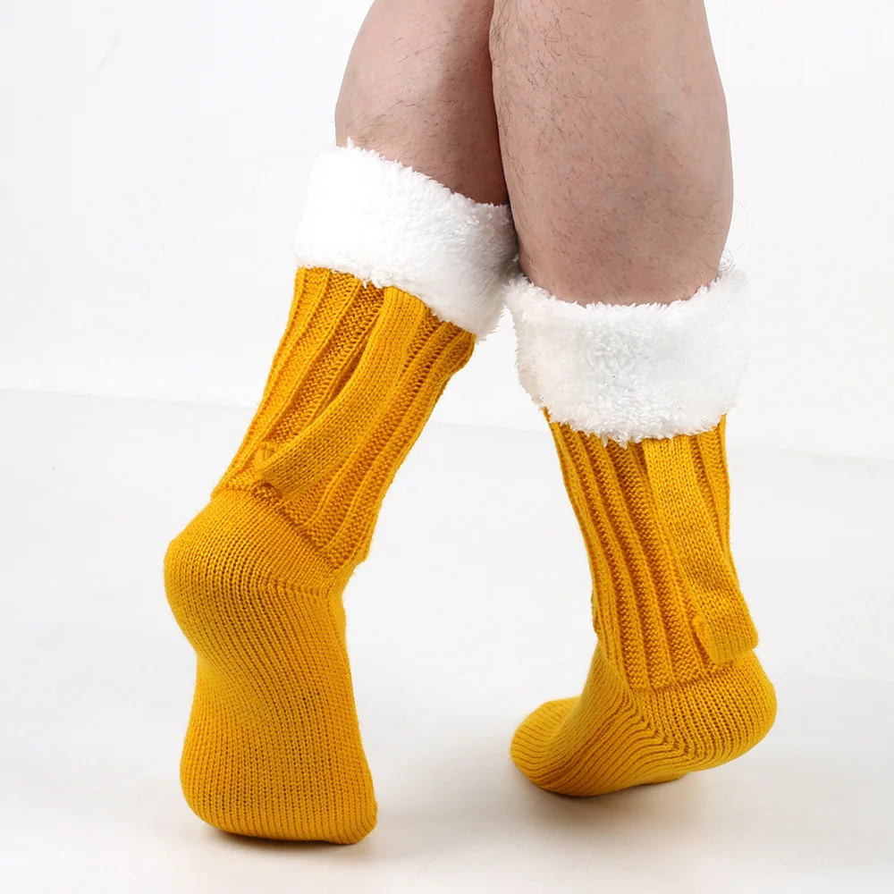 3D Beer Mug Knitted Men's Padded Warm Mid-Calf Socks Women Winter Soft Funny Sleep Floor Woolen Patchwork Socks Christmas Gift