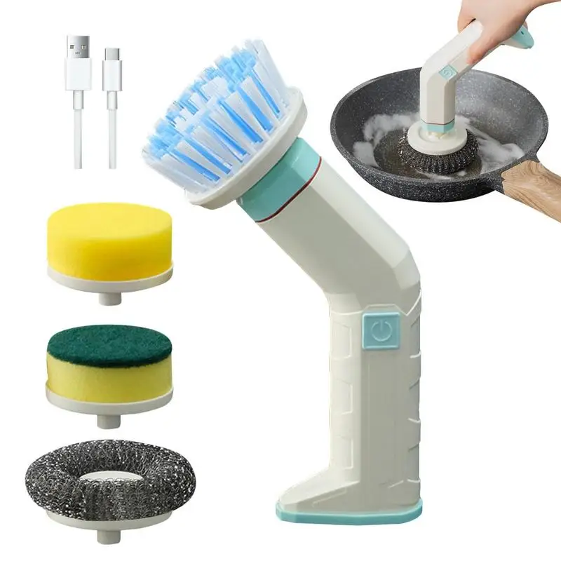 Power Cleaning Brush Handheld Scrubber With 4 Replaceable Brush Heads Dish Brush 2 Rotating Speeds For Bathroom Grill And Stove