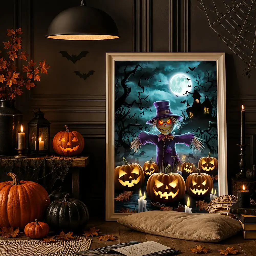 Halloween HD Wall Art Poster Scarecrow Witch Werewolf Mummy Pumpkin Spooky Night Home Decor Gift
