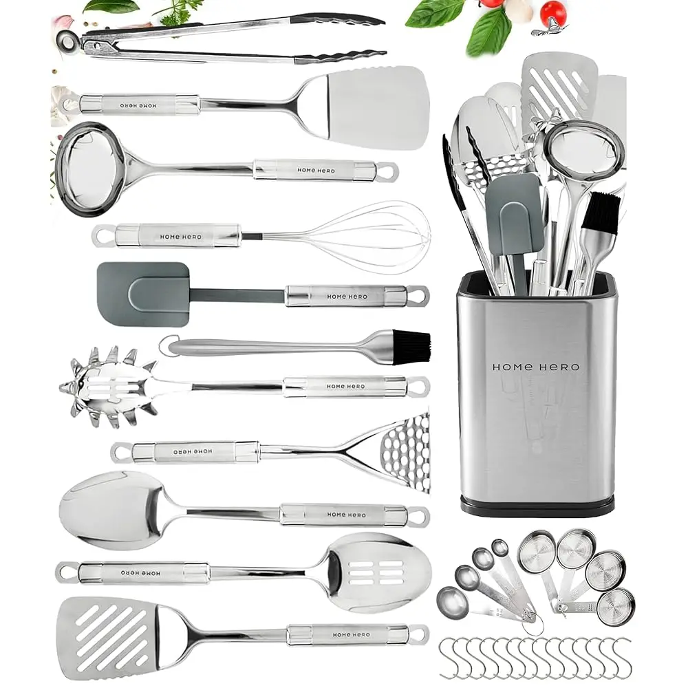 

32 Pcs Stainl Steel Kitchen Utensils Set - Nonsti Stainl Steel Cooking Utensils Set - Heat Resistant Kitchen Entials & Metal