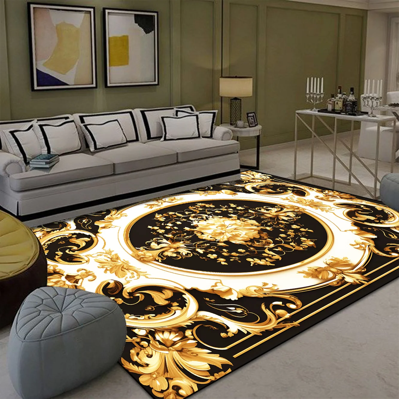 Luxury Golden Carpet for Living Room Europe and America Decoration Large Carpets Non-slip Bedroom Bedside Rug Customized Mat