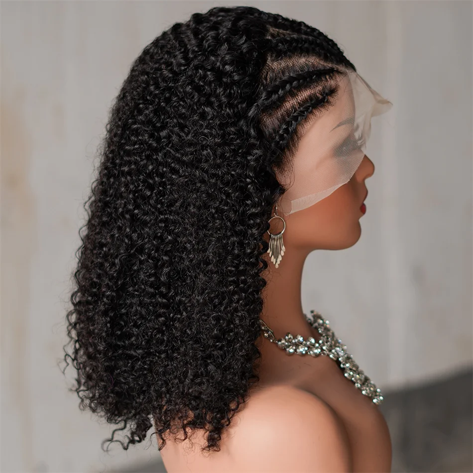 250 Density Short Bob Wig Human Hair Braided Bob Wigs For Women 13X4 Lace Frontal Natural Curly Braided 100% Human Hair Wigs