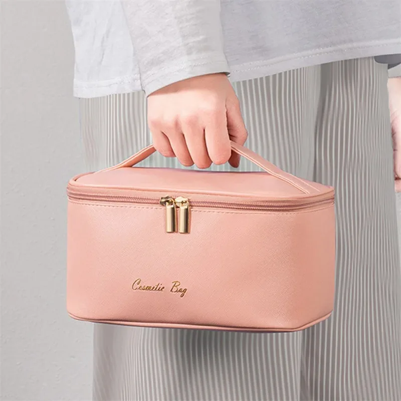 Fashion Make Up Cosmetic Brush Bag Cases for Women Girl Zipper Pouch Case Organizer Large Capacity Leather Storage Cosmetic Bag