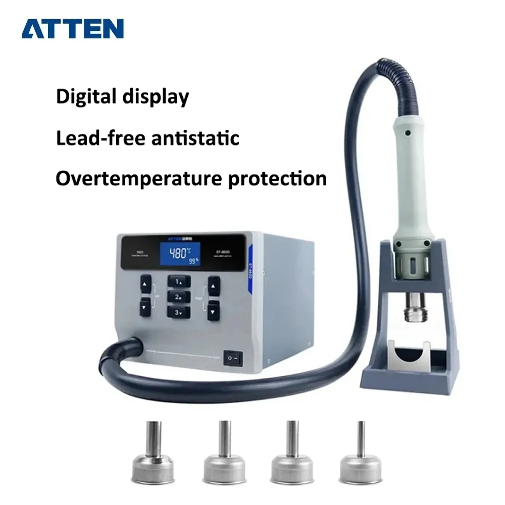 ATTEN ST-862D Professional Hot Air Gun 1000W Digital Display Lead-free Industrial Auto Sleep Mobile Phone Soldering Station