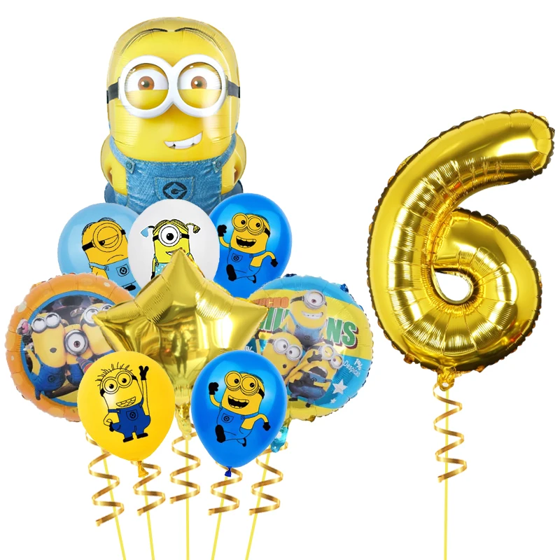 1set Minions Movie Theme Foil Balloons Set Gold Number Helium Globos Latex Ballon Party Supplies Baby Shower Decorations