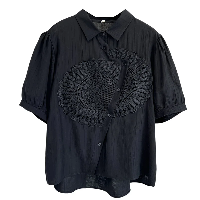 

100 кг новые летние блузки жаккардовая рубашка с рукавами-фонариками больших размеров женские модные кружевные топы с цветочным принтом 111