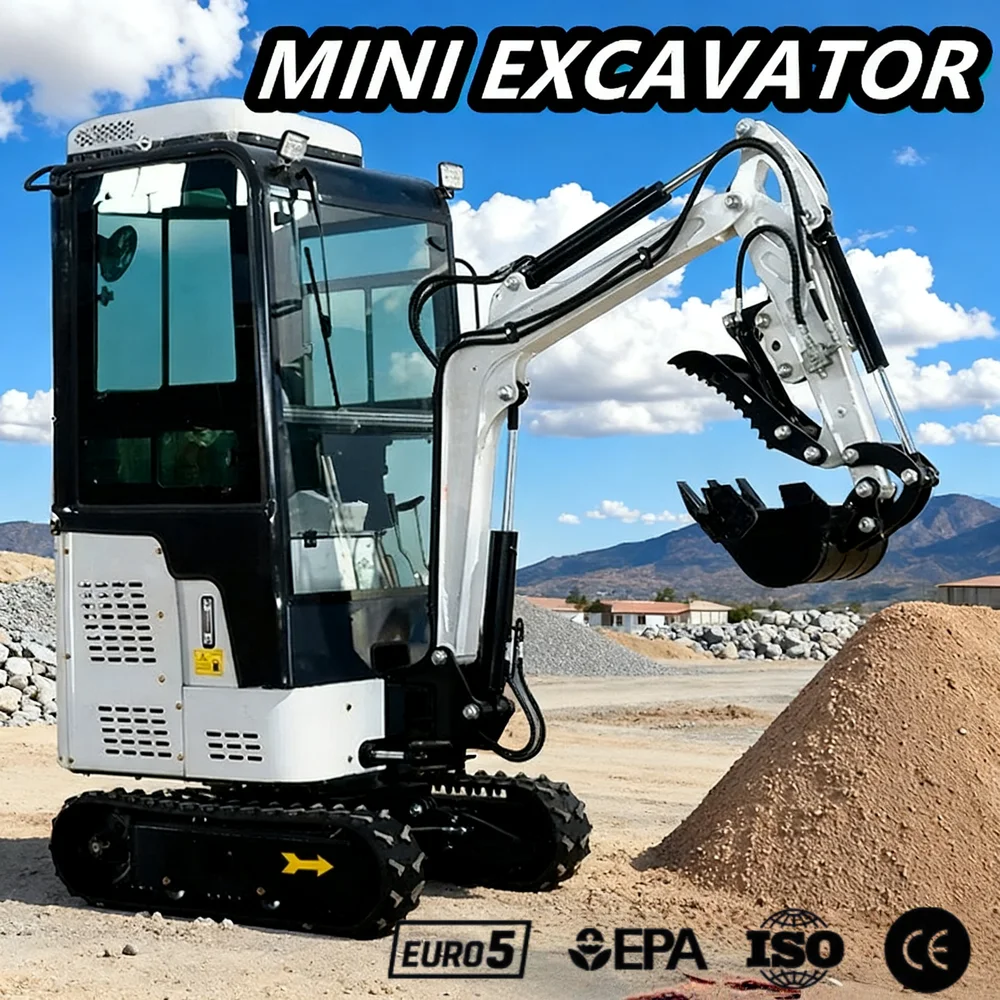 Customized Mini Excavator 1 Ton with Breaker Hammer Grader Ripper Full Set Attachments Small Crawler Digger Machine