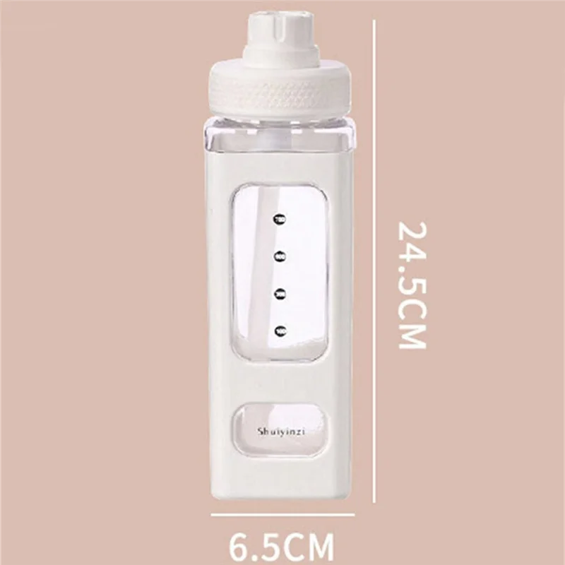 A44F-Kawaii botella de agua con pajita 3D lindo oso pegatina libre plástico cuadrado Sippy taza portátil Drinkware 700Ml