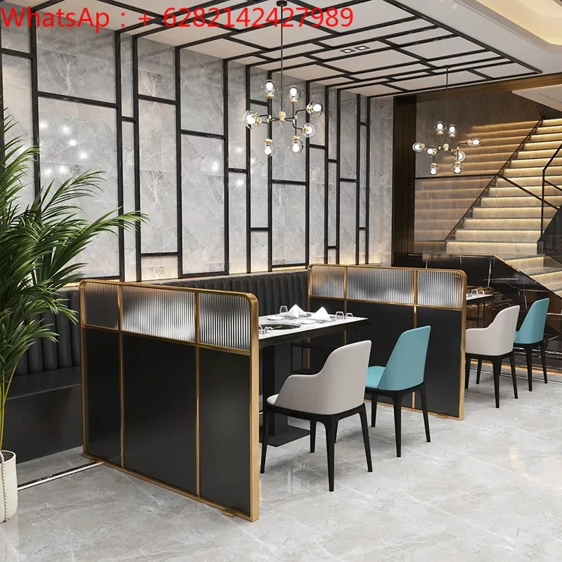 

Light luxury restaurant stainless steel low card seat partition Hotel aisle baffle Changhong glass screen half bar