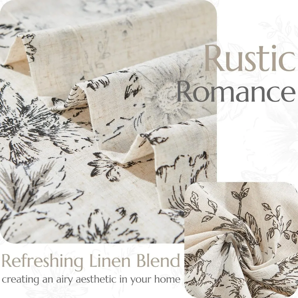 مزيج الكتان الستائر الأزهار الستار لغرفة المعيشة 90 بوصة طول أسود مطبوعة الستار قضيب جيب الظهر ستائر التعتيم #4