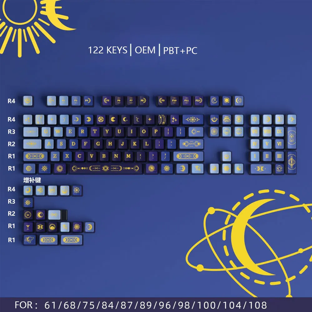 122 Keys Side Transparency Keycaps Full Set OEM Height PBT PC Thermal Sublimation For 61 75 87 98 104 108 Mechanical Keyboard