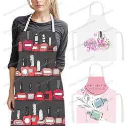 Fartuchy z nadrukiem lakieru do paznokci dla Salon paznokci kobiet Studio pinfore Manicure do czyszczenia odzieży domowej fartuchy kuchenne szefa kuchni