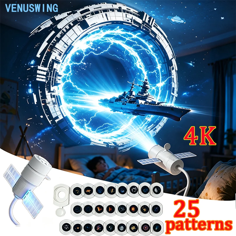 4K Projector Night Light USB Powered Star Projector Night Lamp 360 Rotatable with Multiple Patterns for Ceiling Wall Decoration