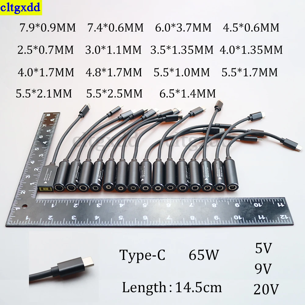 

cltgxdd 1piece DC power adapter USB 5.5x2.5 5.5x2.1 7.4x5.0 7.9x0.9 4.5x3.0MM PD laptop fast charging cable 65W 5V 9V 20Vadapter