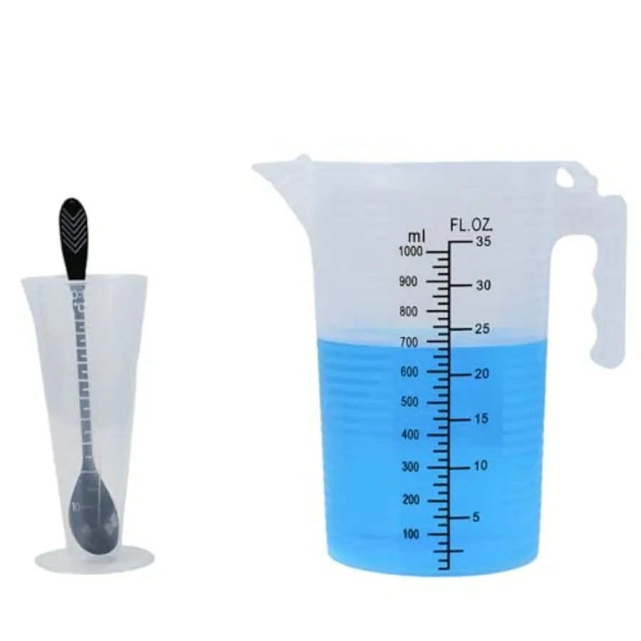 

Measuring cups 35oz 1000 mL Plastic Multipurpose - Great for Chemicals Oil Pool and Gardening - Oue (oz) and Milliliter (mL) Ir