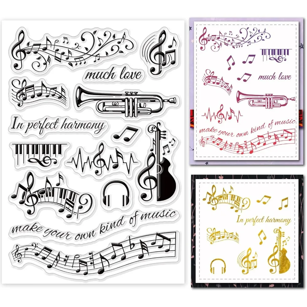 Music Clear Stamp Violin Piano Keys Transparent Silicone Stamp Musical Note Rubber Stamp for Scrapbook Journal Card Making