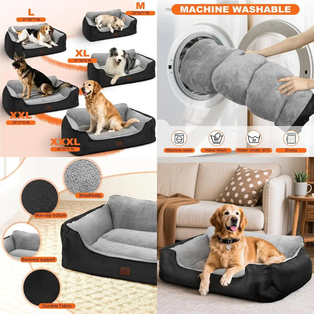 

Orthopedic Extra Large Dog Bed, Soft Warm Sleeping Pad with Anti-Slip Base, 39x31x9 inches, Black
