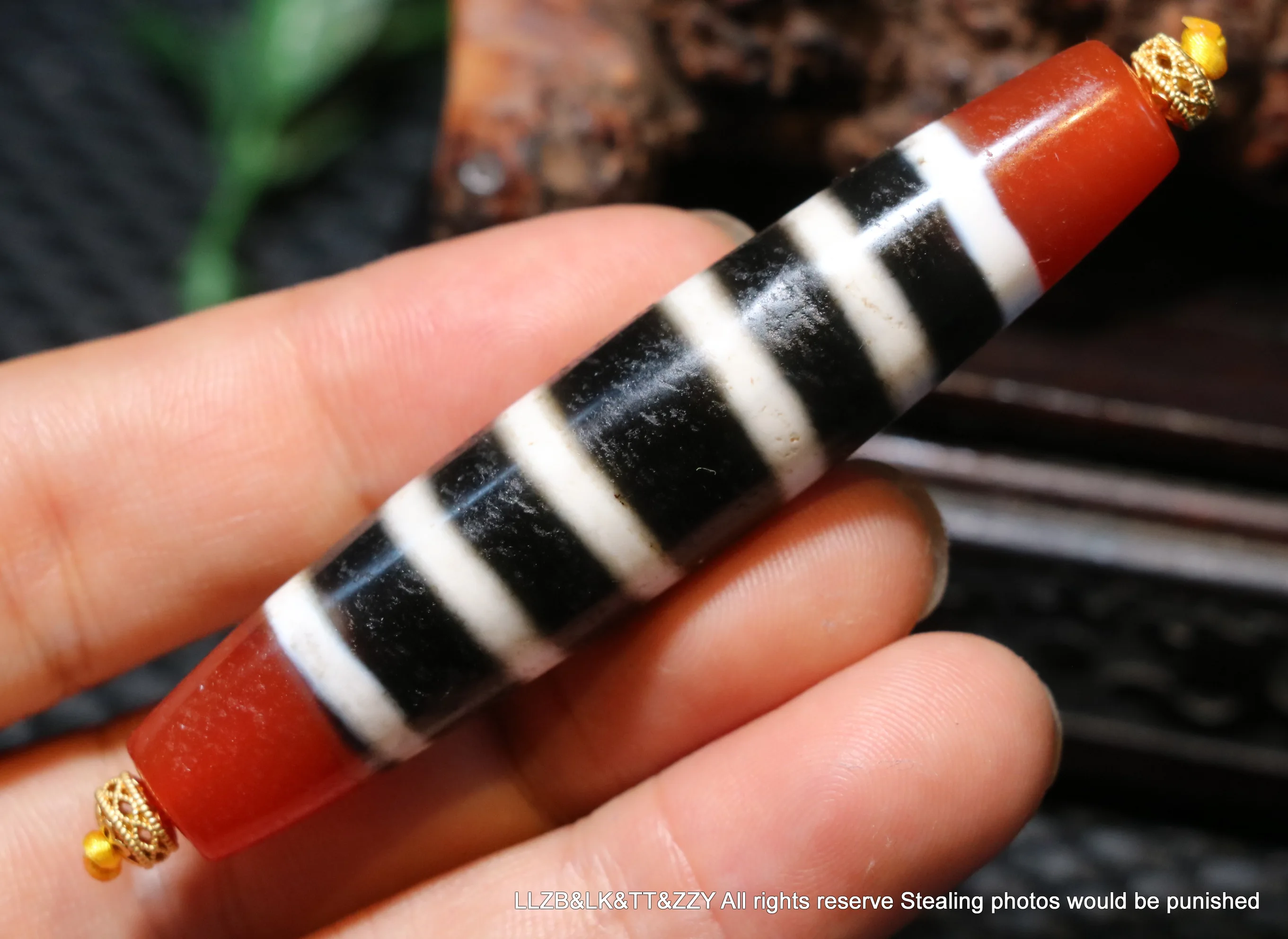 

Energy Tibetan Top Old Red Agate 6 Stripes Healer Medicine Long dZi Bead Necklace Pendant LKbrother Talisman Treasure UPD0822