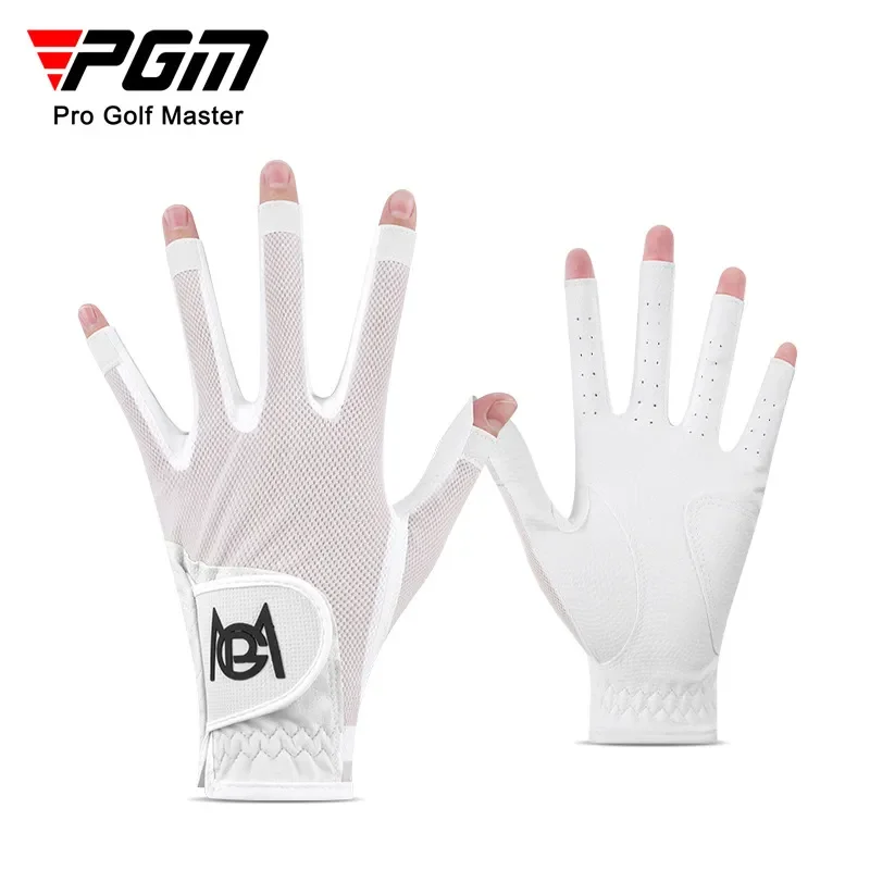 PGM 1 Pair Women's Fingerless Golf Gloves Palm Anti-Slip Texture PU Mesh Breathable Ladies Golf Glove ST028