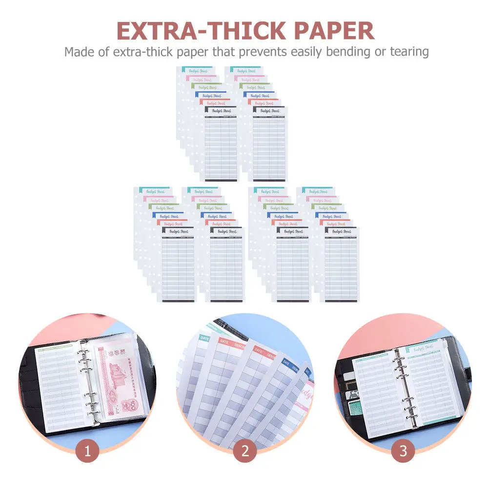 36Pcs Budget Recording Cards Extra Thick Paper Expense Tracker Planner Sheets Portable Budget Planner Inserts Cash Binder Refill